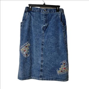 Vintage 80's Embellished ACID WASH DENIM SKIRT, Size Large